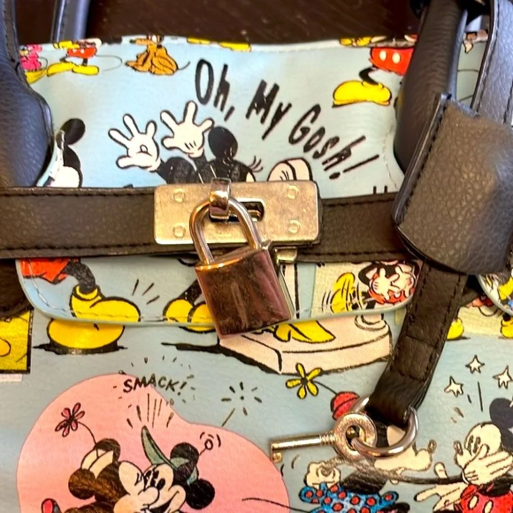 Disney Minnie & Mickey Mouse Lock & Key Satchel Purse Handbag Cartoon Comic Blue